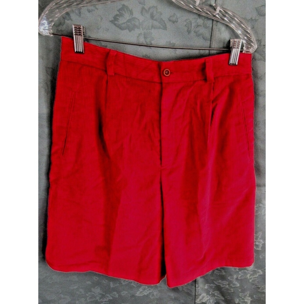 VTG 80's RUSS Red High Waist Corduroy Shorts Size 14 Pleated